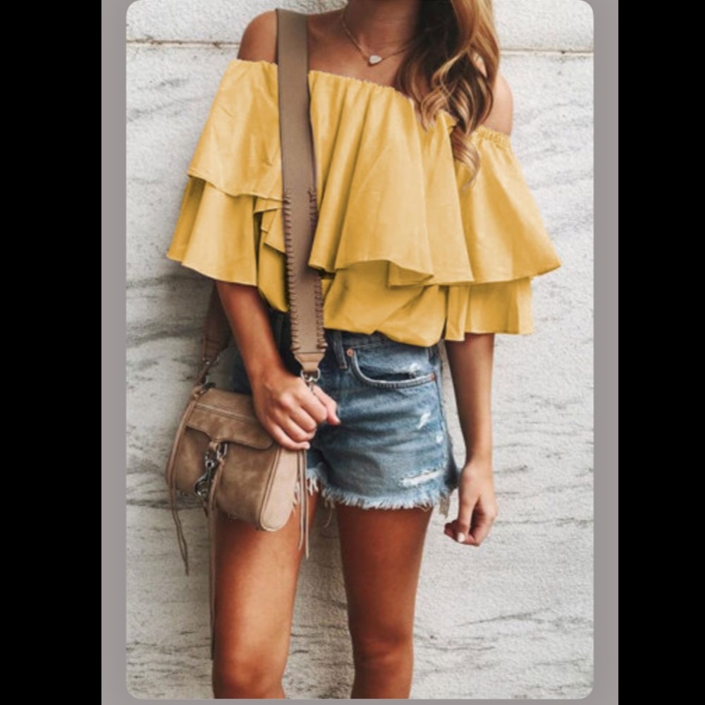 ☀️Yellow Soft Breeze Off-shoulder Top